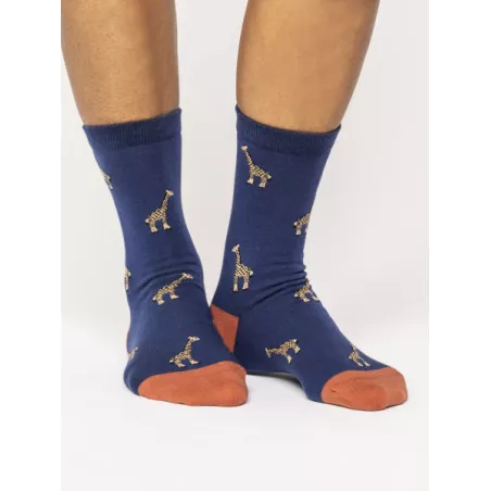 Chaussettes bleu marine imprimés girafe