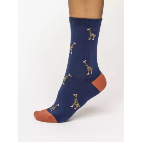 Chaussettes bleu marine imprimés girafe