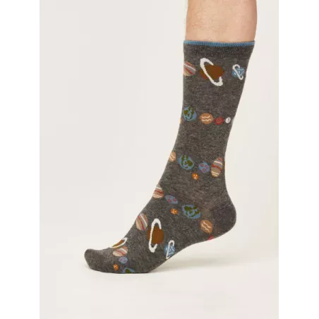 Chaussettes coton bio grise planètes et galaxies