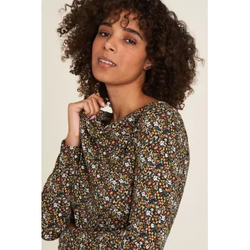 Chemise à col bénitier coloris fleur motif géométrique 