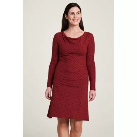 Robe en jersey femme rouge col  cascade 