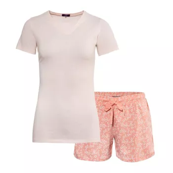 Pyjama court et short pyjama couleur rose corail