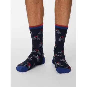 Chaussettes bleues ou grises avec imprimés cyclistes