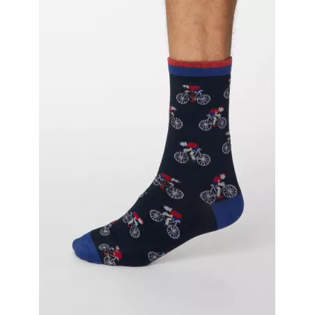 Chaussettes bleues ou grises avec imprimés cyclistes