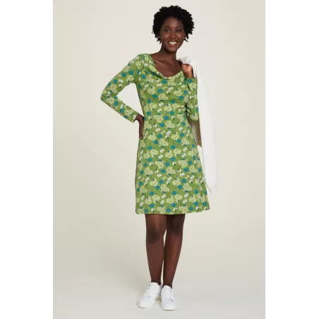 Robe en jersey femme verte  col  cascade 