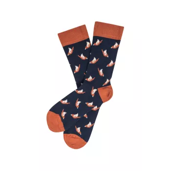 chaussettes bleu et orange motifs oiseaux 