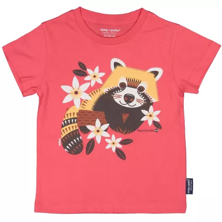 T-shirt col rond en coton bio rouge panda roux