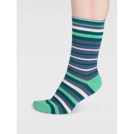 Chaussettes rayées de différentes teintes de bleu en viscose de bambou