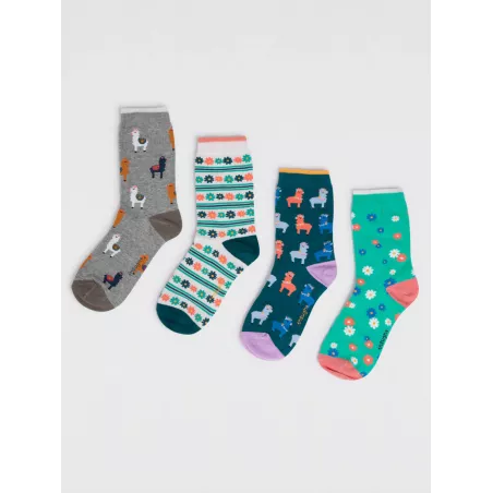 Chaussettes avec motifs de lamas et fleurs en coton bio.