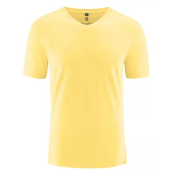 T-shirt chanvre manches courtes col V jaune beurre