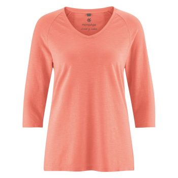 Haut raglan col v en chanvre coton bio peach