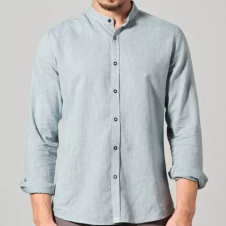 Chemise éthique homme, col mao, manches longues, ajustée