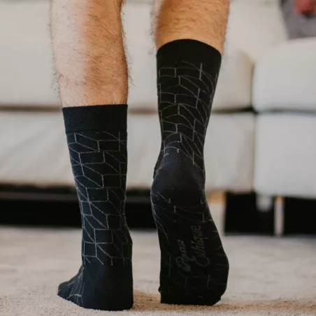 Chaussettes grises avec imprimé losanges coton biologique