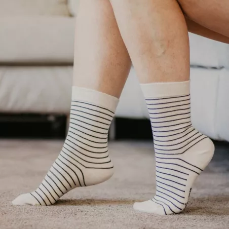 Chaussettes écru rayées noires coton biologique