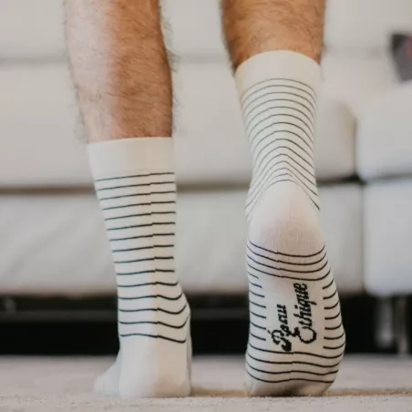 Chaussettes écru rayées noires coton biologique