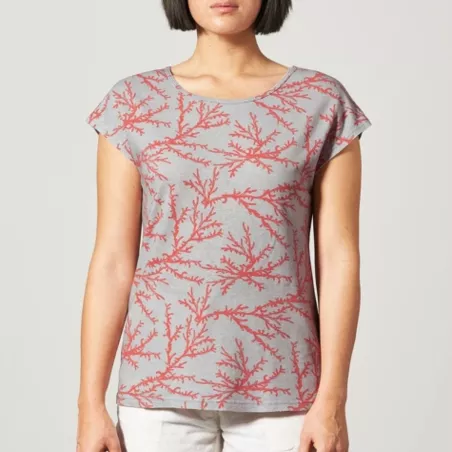 Tee-shirt femme manches courtes imprimé corail