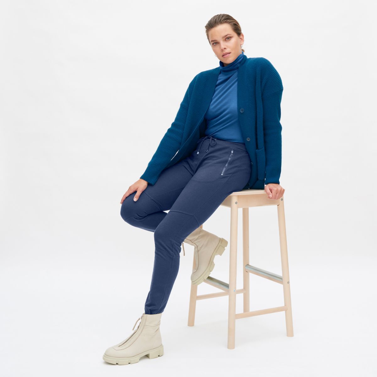 Pantalon en coton bio, bleu marine, LAURA