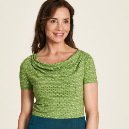 Chemise confortable vert à col bénitier pour femme en jersey