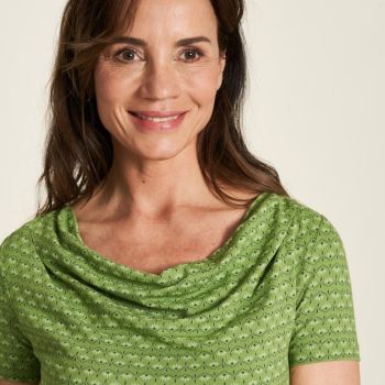 Chemise confortable à col bénitier vert pour femme en jersey