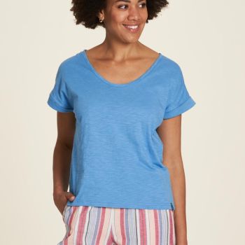 T-shirt bleu ample confortable pour femme en coton bio