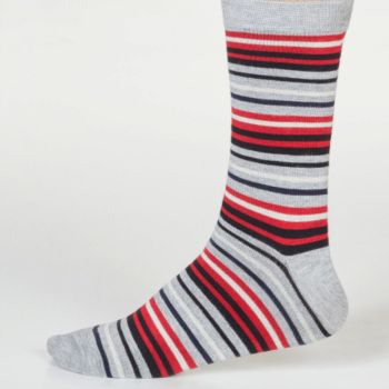 Chaussettes bambou et coton bio à rayures, gris-rouge