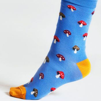 Chaussettes en bambou avec champignons "Valériane", bleu