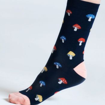 Chaussettes en bambou avec champignons "Valériane", bleu marine