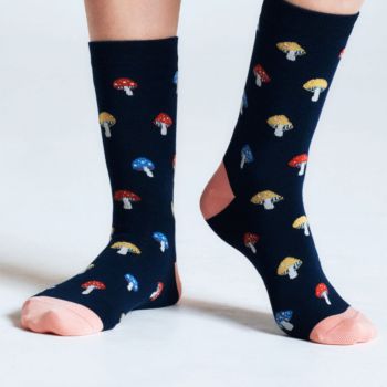 Chaussettes en bambou avec champignons "Valériane", bleu foncé