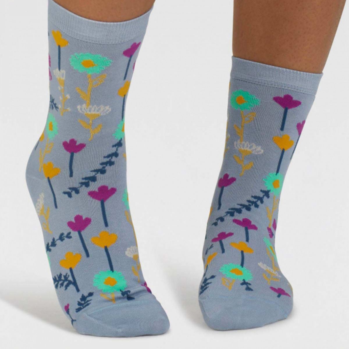 Chaussettes en bambou à motif floral "Mapel", bleu ciel clair