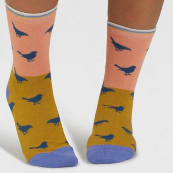 Chaussettes en bambou à blocs de couleurs "Birdie", corail