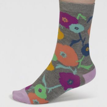 Coffret de 4 paires de chaussettes en bambou à motifs "floraux Flavia", gris foncé