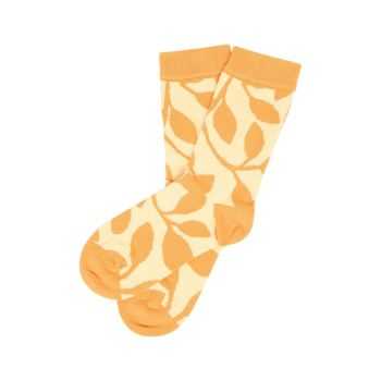 Chaussette femme, motif "Fleur", en coton bio, GOTS, orange