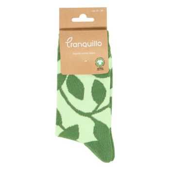 Chaussette femme, motif "Fleur", vert, en coton bio, GOTS