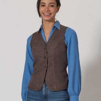 Gilet en chanvre pour femme Col V , marron et bleu