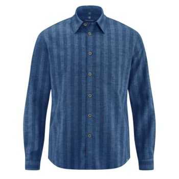 Chemise homme rayé, élégante en chanvre, bleu foncé