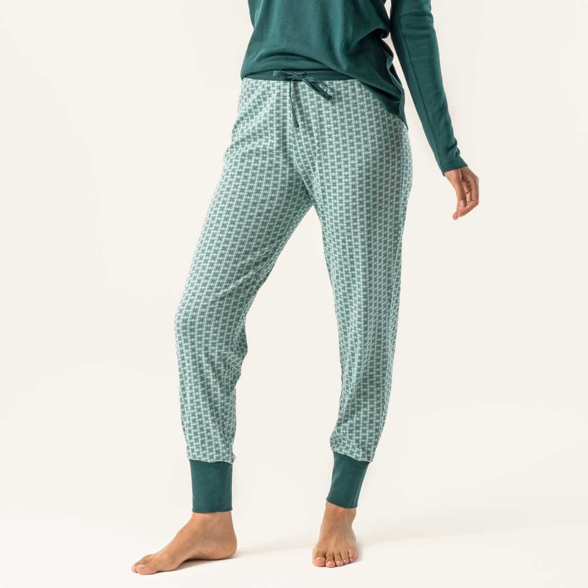 Pantalon de nuit "AVELINE" 100 % coton bio, turquoise, GOTS