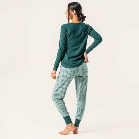 Pantalon de nuit "AVELINE" 100 % coton bio, turquoise, GOTS