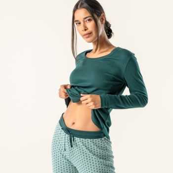 Pantalon de nuit "AVELINE" 100 % coton bio, turquoise, pour femme