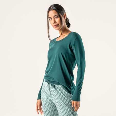 Haut de pyjama "SALISA" 100 % coton bio, vert foncé, GOTS et VEGAN