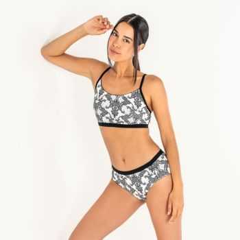 Shorty "SOLANDIA" coton bio et mricomodal,motif noir, VEGAN