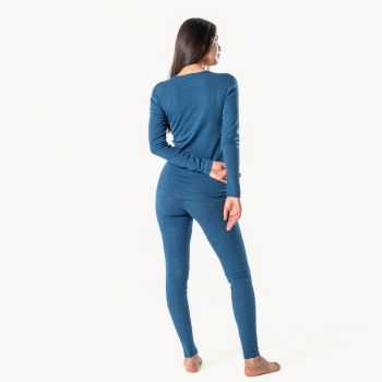 Caleçon long "BASSY" laine bio et coton bio, bleu, GOTS, femme