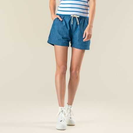 Short "REEZA" 100% de coton bio, bleu, GOTS et VEGAN, pour femme