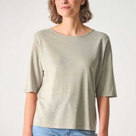 T-shirt écoresponsable pour femme en chanvre et coton bio avec manches mi-longues en jersey