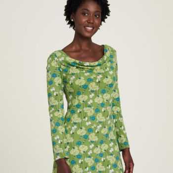 Robe en jersey femme verte  col  cascade