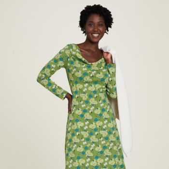 Robe en jersey femme verte col cascade