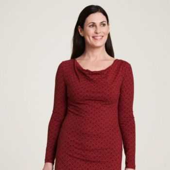 Robe en jersey femme rouge col  cascade