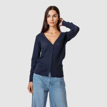 Gilet en coton tricoté pour femme avec décolleté - bleu profond