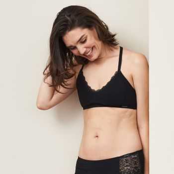 Brassière pour femme en coton avec dentelle - noir 1