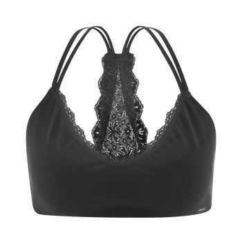 Brassière pour femme en coton avec dentelle - noir 3