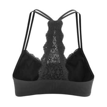 Brassière pour femme en coton avec dentelle - noir 4